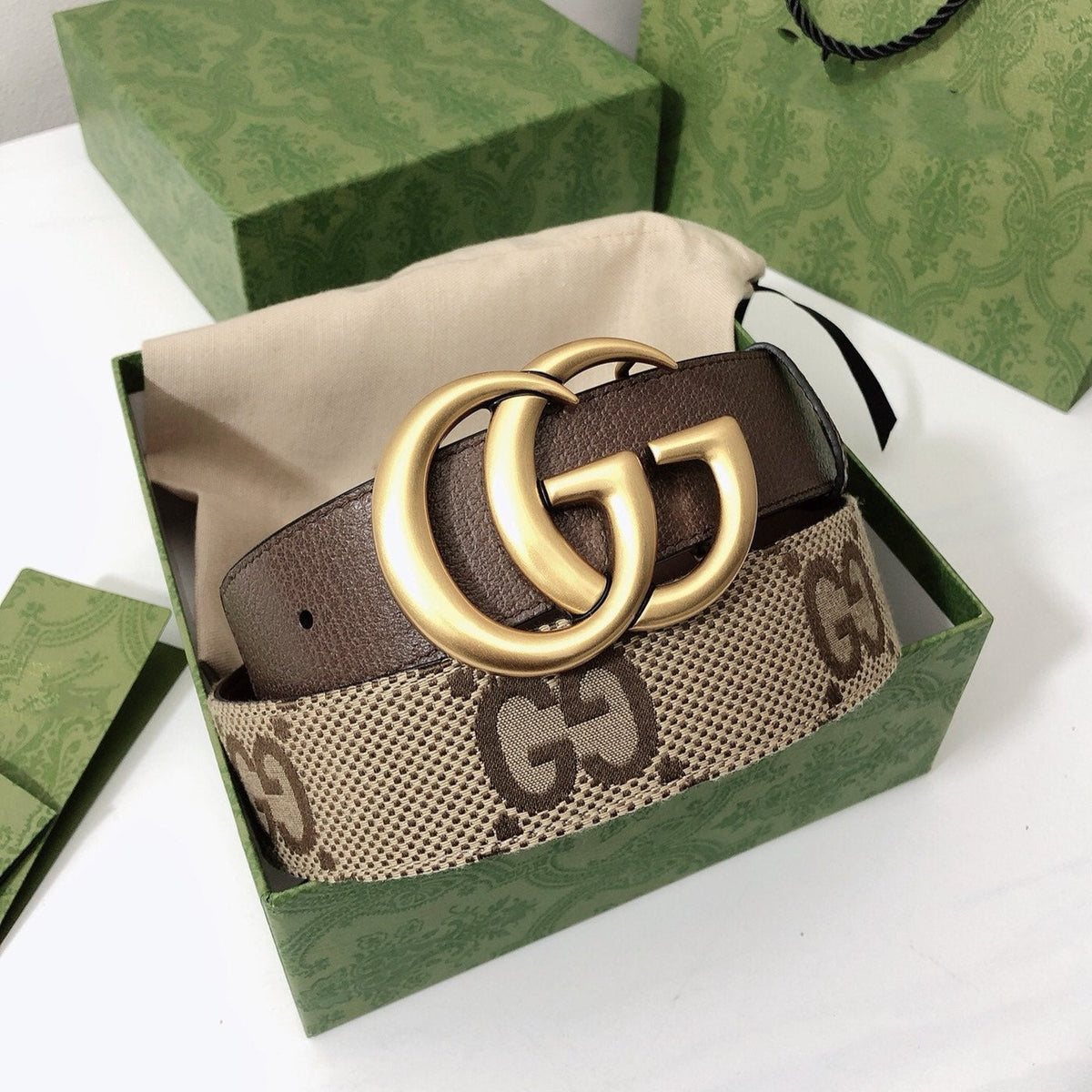 GG BELT 40MM GOLD BUCKLE BEIGE CANVAS