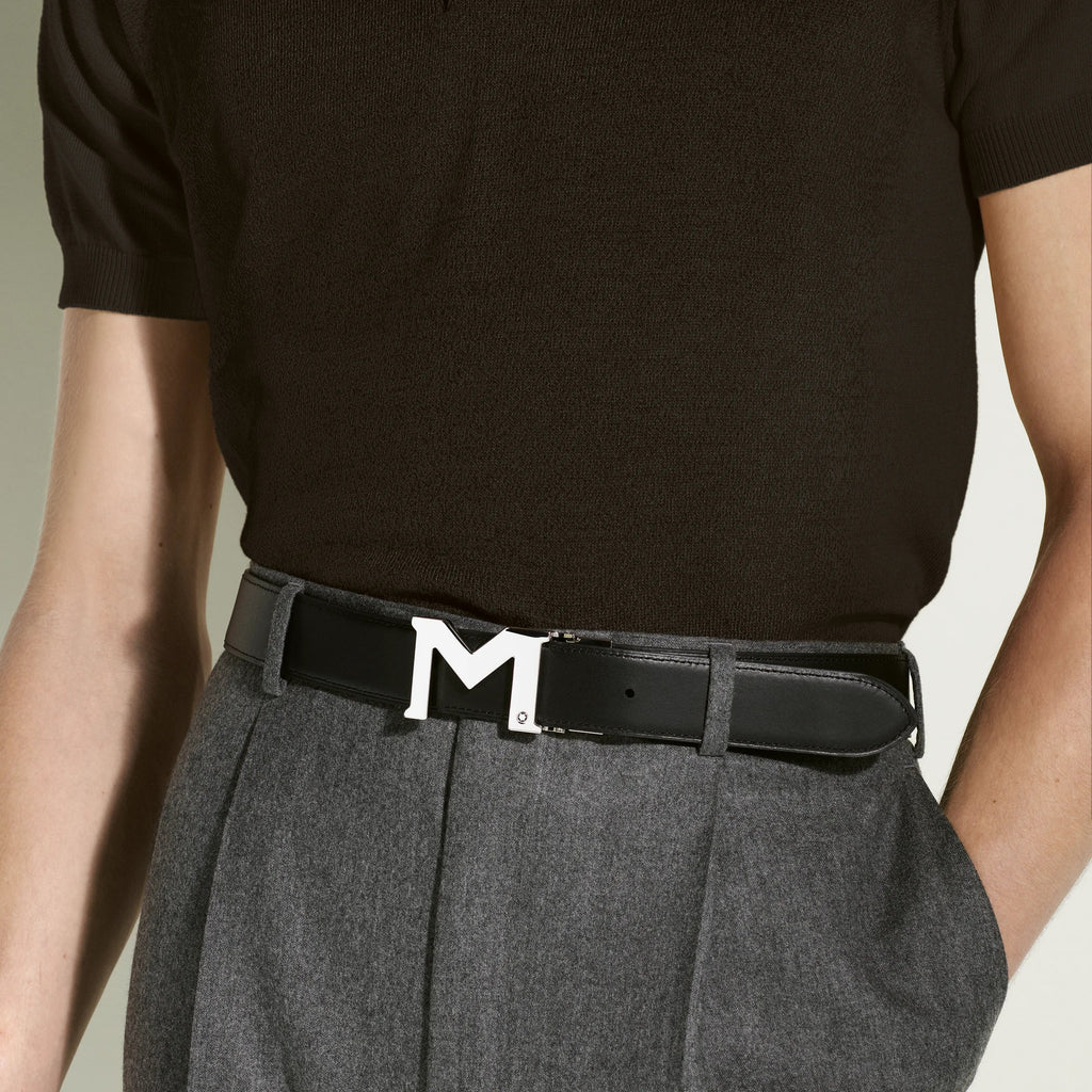 MONTBLANC M BUCKLE BLACK 35 MM REVERSIBLE LEATHER BELT