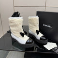 CC platform snow boots white black sheepskin and wool 532187